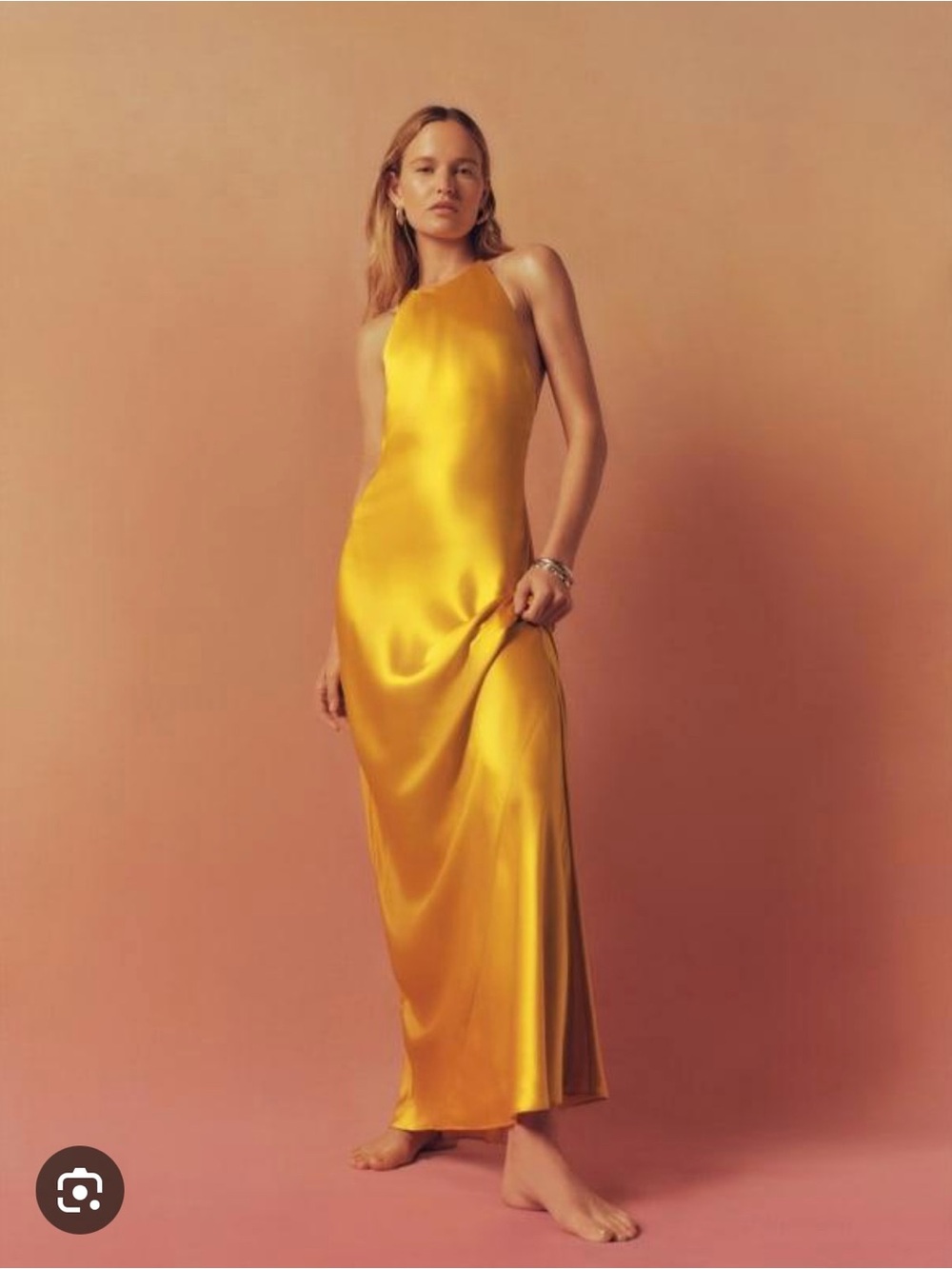 Reformation Golden Yellow Satin Maxi Dress